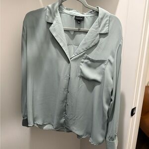 Satin Button-Up Blouse in Light Green